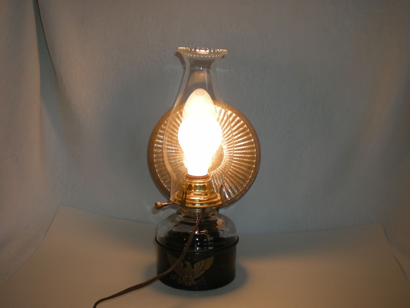 Vintage Glass Oil Lamp Converted Electric Wall Hanging Bracket Reflector Eagle eBay